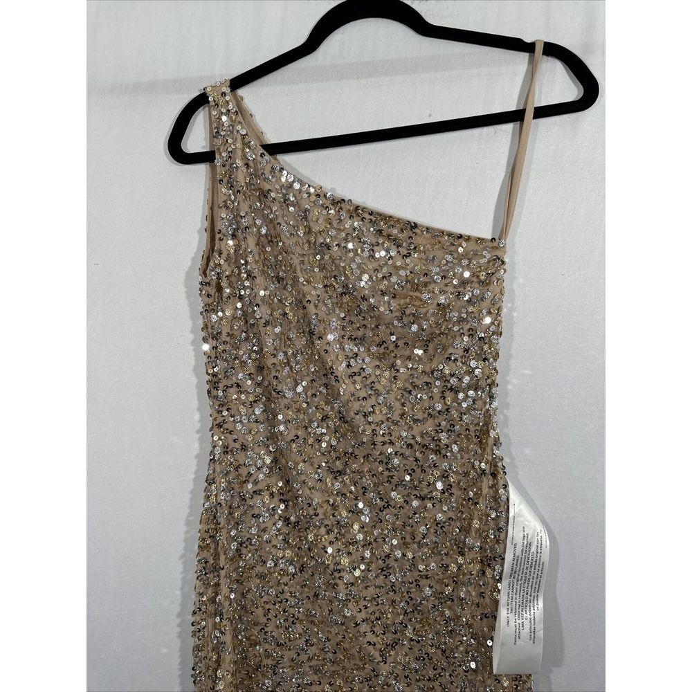 NEW $338 Mac‎ Duggal [ 0 ] Sequin One Shoulder Gown 10729  Nude Gold #S1145 - Picture 10 of 15